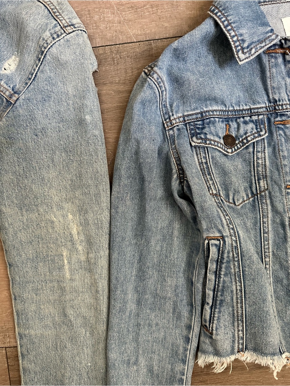 Cropped Denim Jacket Y2K Grunge Raw Hem Fitted Blue Small Hidden Jeans - Picture 8 of 8